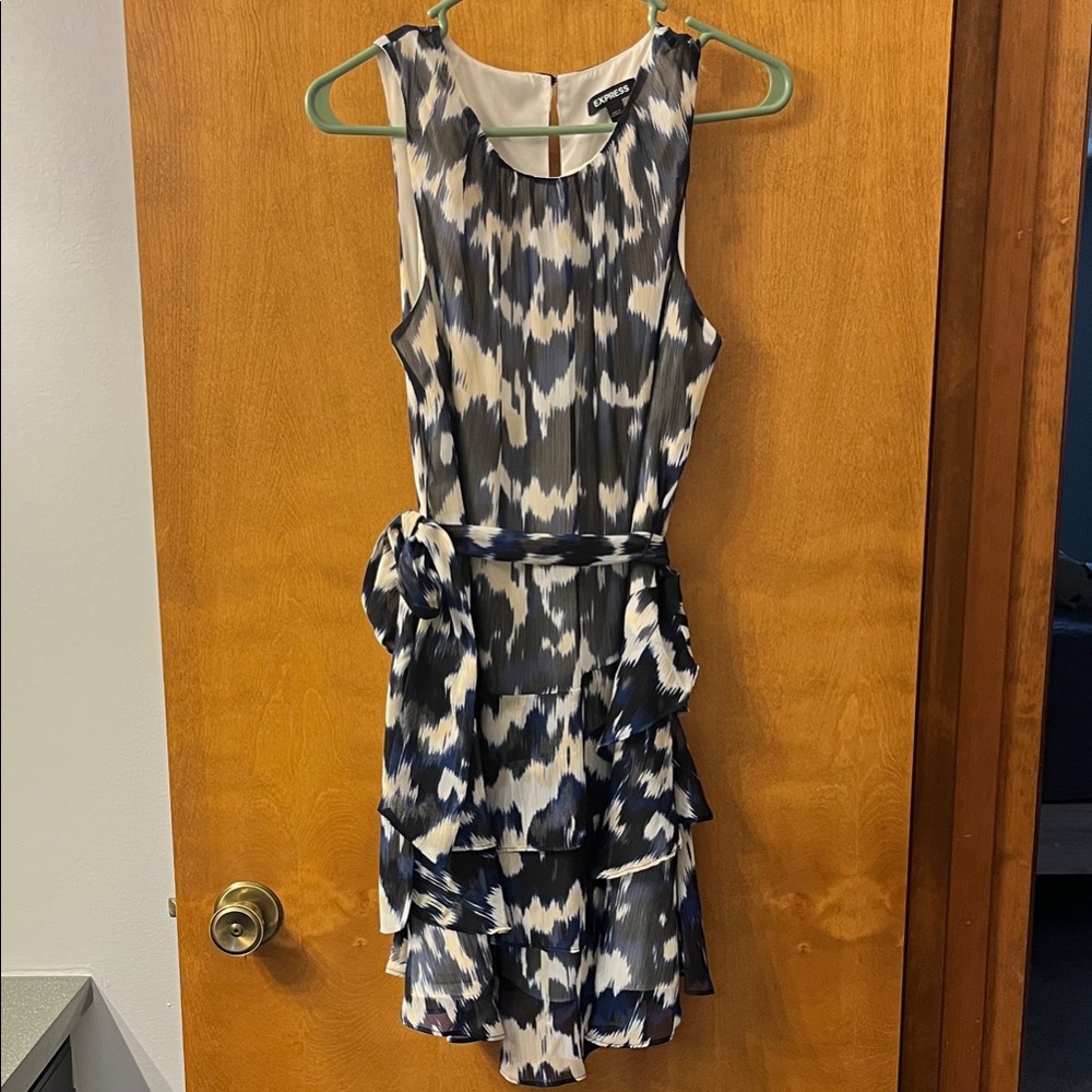 Chic Black, Blue and White Patterned Dress
